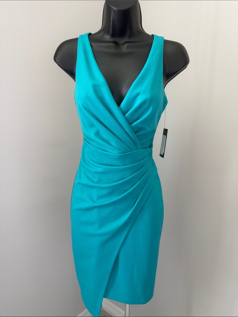 🆕 GUESS Origami Sheath Dress Size 2 Perri Blue Ruched Faux Wrap Cocktail NWT